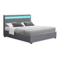 Boston LED Bed Frame Fabric Gas Lift Storage - Grey Queen