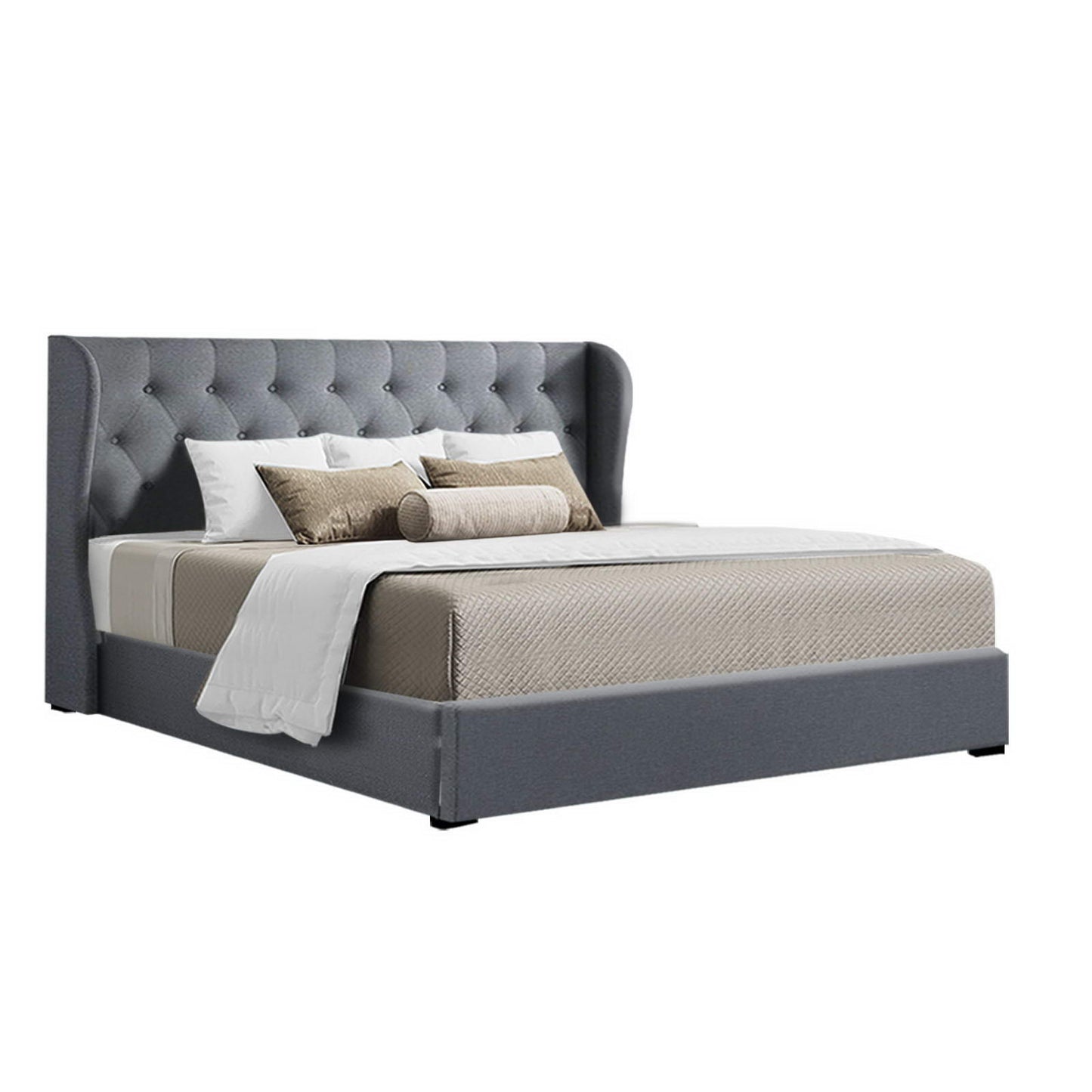 Lucca Bed Frame Fabric Gas Lift Storage - Grey King