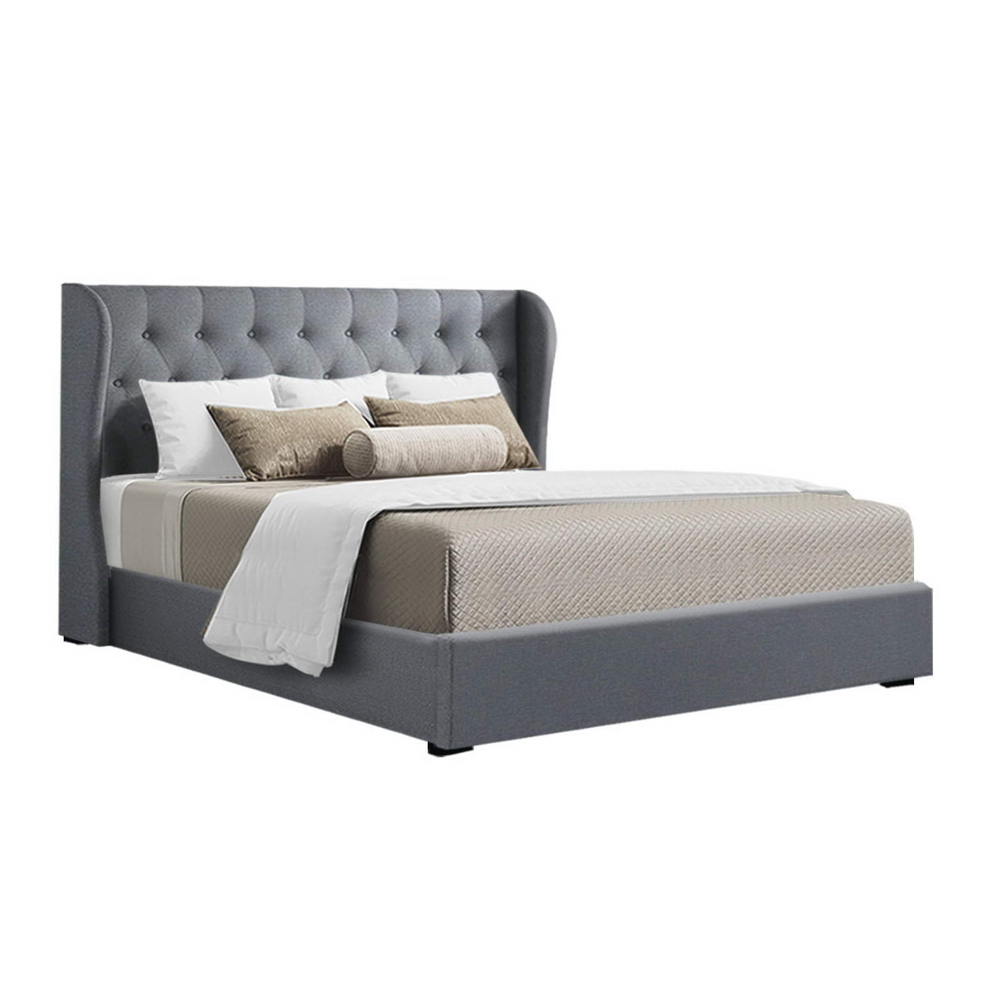 Lucca Bed Frame Fabric Gas Lift Storage - Grey Queen