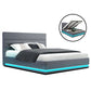 Azalea LED Bed Frame Fabric Gas Lift Storage - Grey Queen