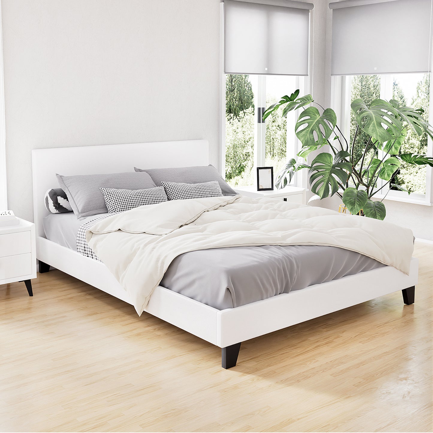 Trenton Bed Frame PU Leather - White Double