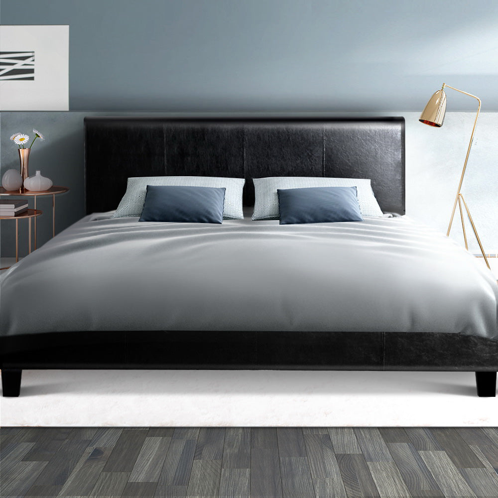 Trenton Bed Frame PU Leather - Black Double