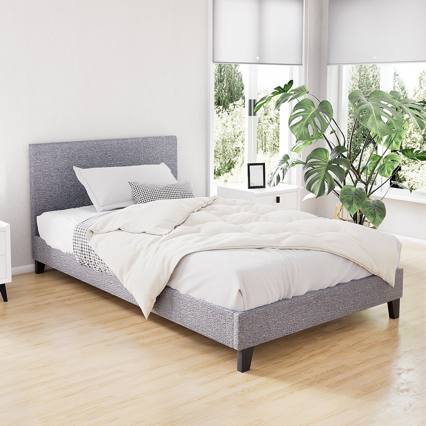 Trenton Bed Frame Fabric - Grey King Single