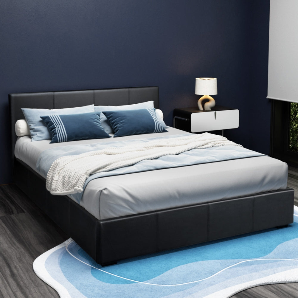 Madison Black Bed Frame PU Leather - Queen