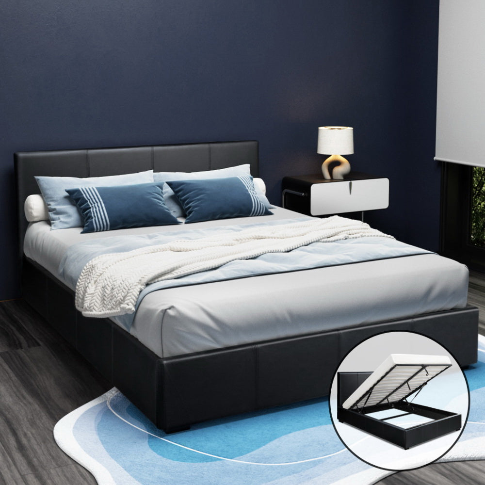 Madison Black Bed Frame PU Leather - Queen