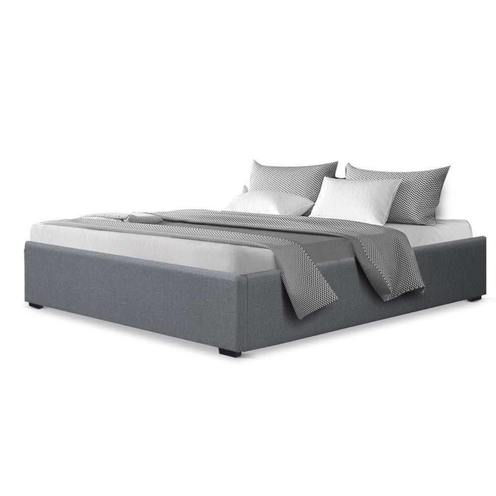 Mimosa Gas Lift Bed Frame Base With Storage Platform Fabric - Grey Queen