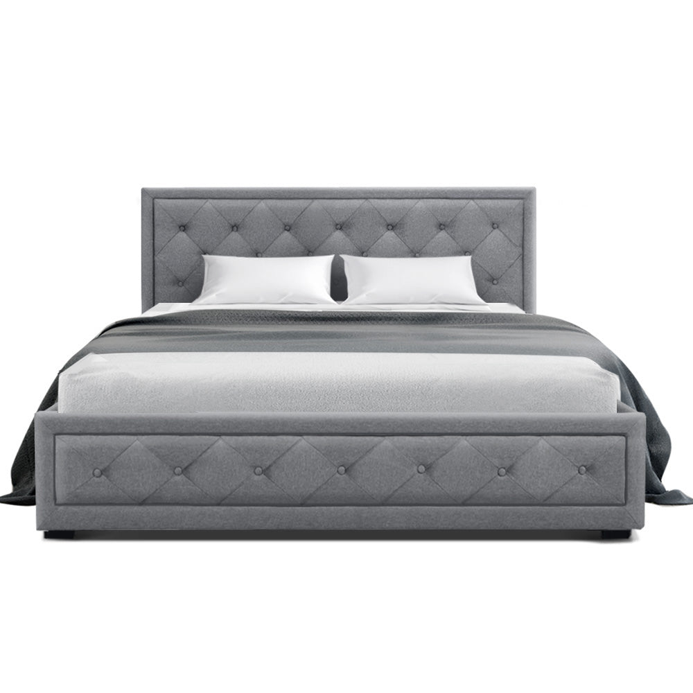 Savannah Bed Frame Fabric Gas Lift Storage - Grey Double