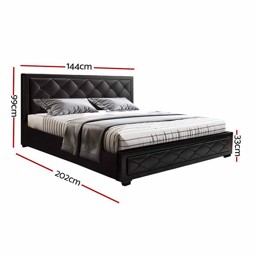 Savannah Bed Frame PU Leather Gas Lift Storage - Black Double