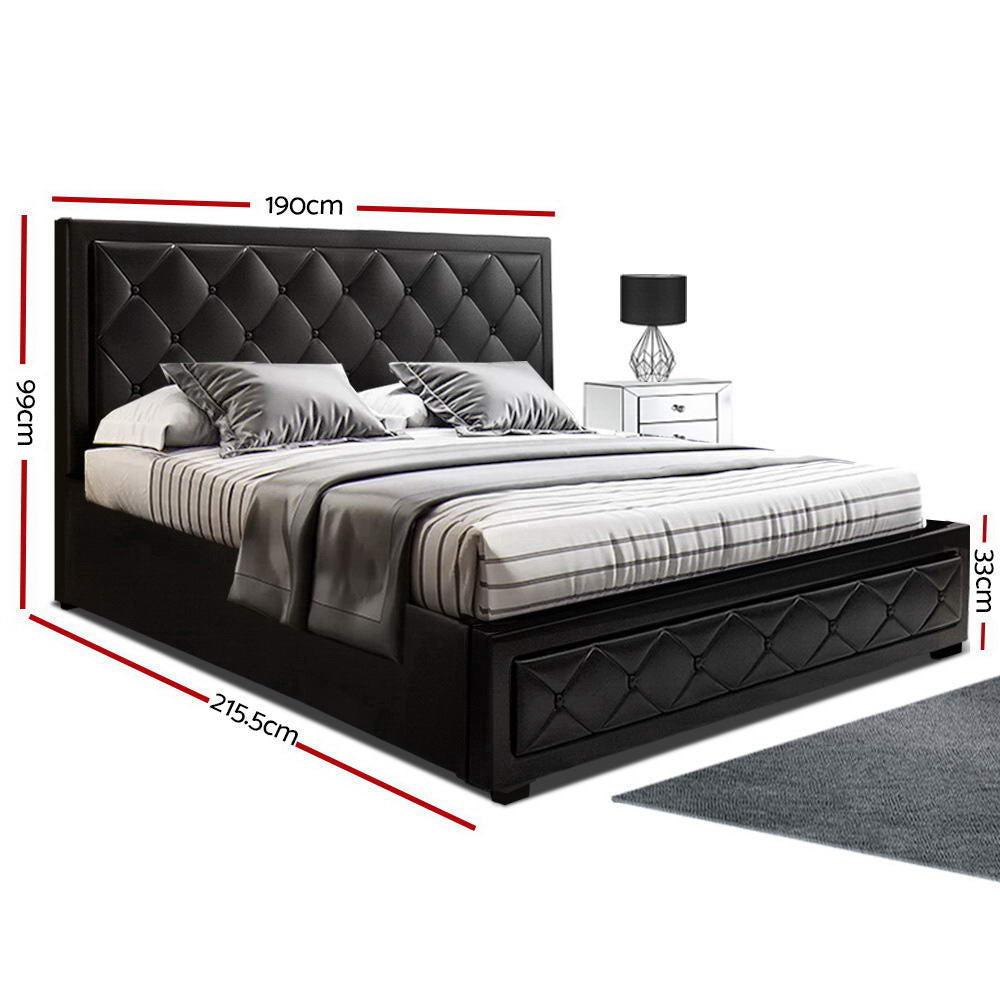 Savannah Bed Frame PU Leather Gas Lift Storage - Black King