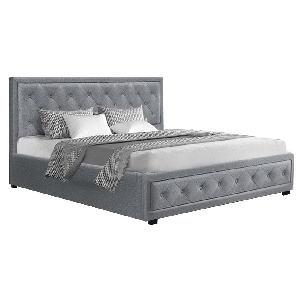 Savannah Grey Bed Frame Fabric Gas Lift Storage - King