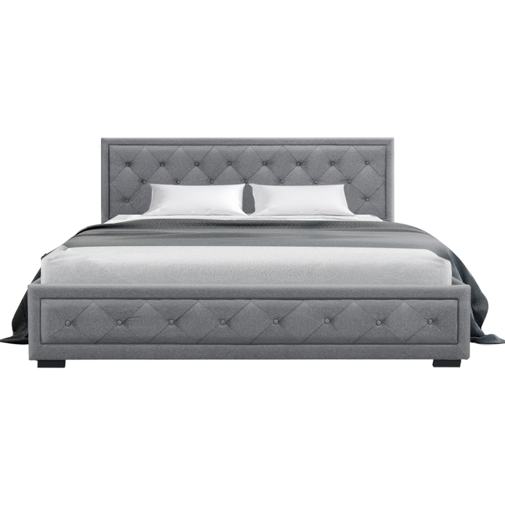 Savannah Grey Bed Frame Fabric Gas Lift Storage - King