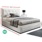 Savannah Bed Frame PU Leather Gas Lift Storage - White King Single