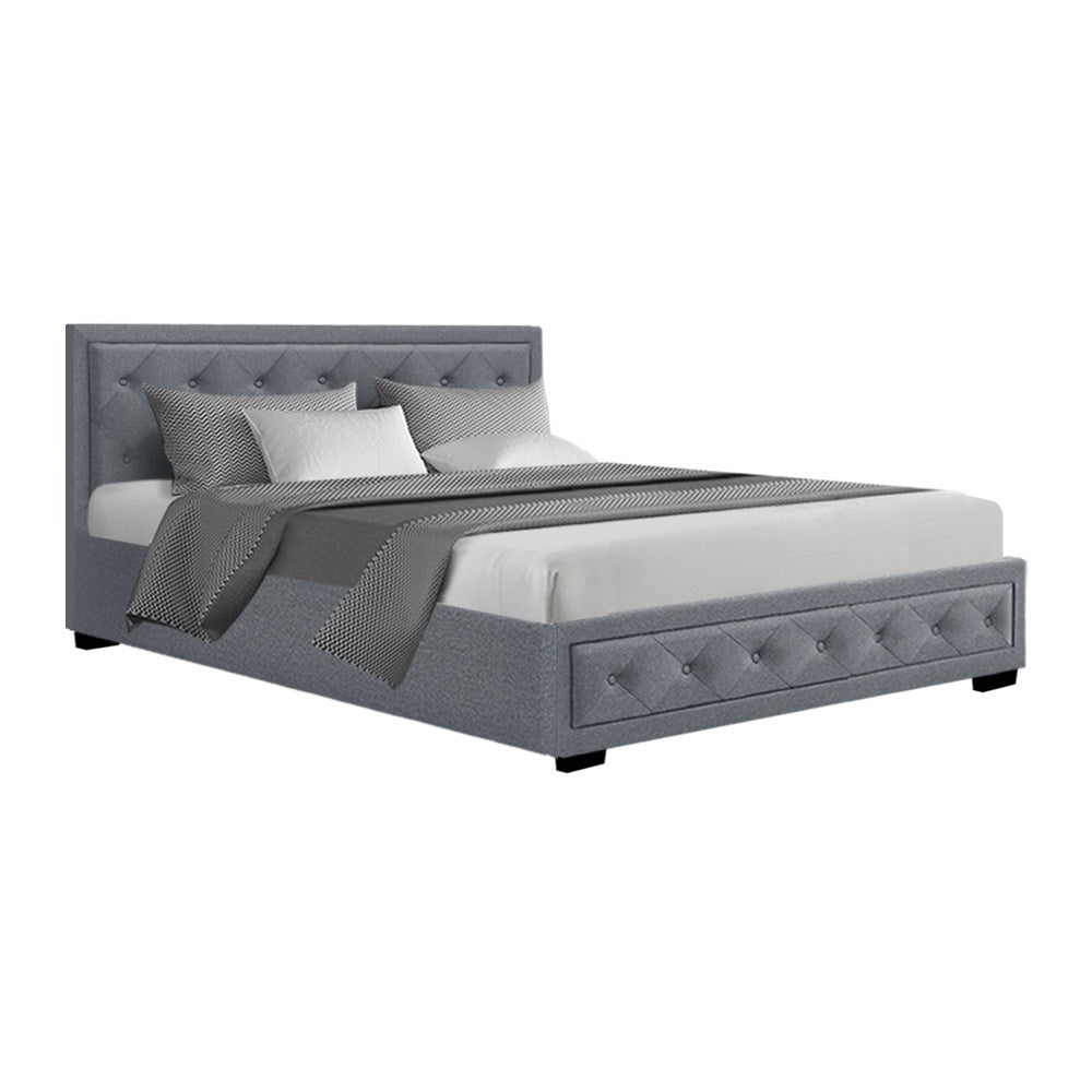 Savannah Grey Bed Frame Fabric Storage Gas Lift - Queen