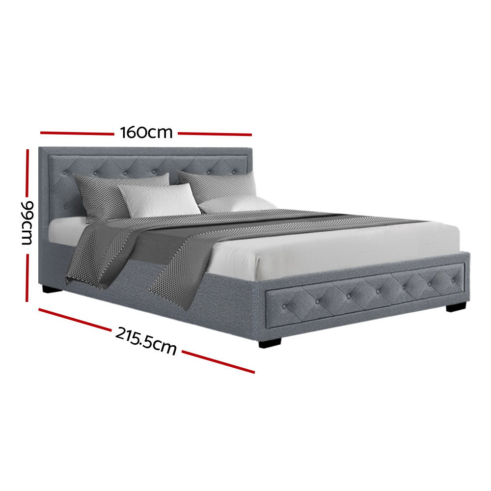 Savannah Grey Bed Frame Fabric Storage Gas Lift - Queen