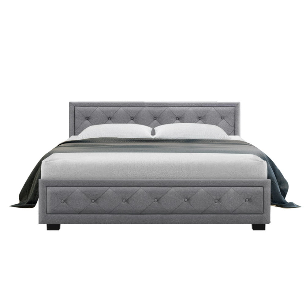 Savannah Grey Bed Frame Fabric Storage Gas Lift - Queen