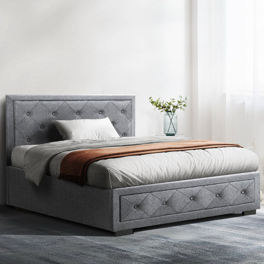 Savannah Bed Frame Fabric Gas Lift with Storage - King Single