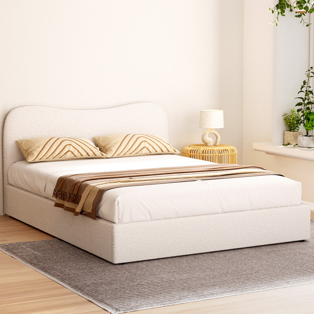 Naida Bed Frame Boucle - Beige Queen