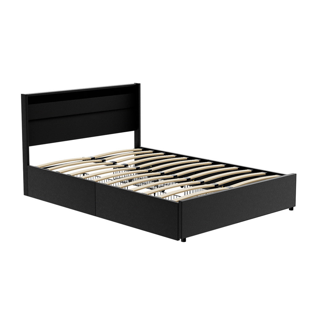 Hanny Bed Frame LED with 4 Drawers - Black Double