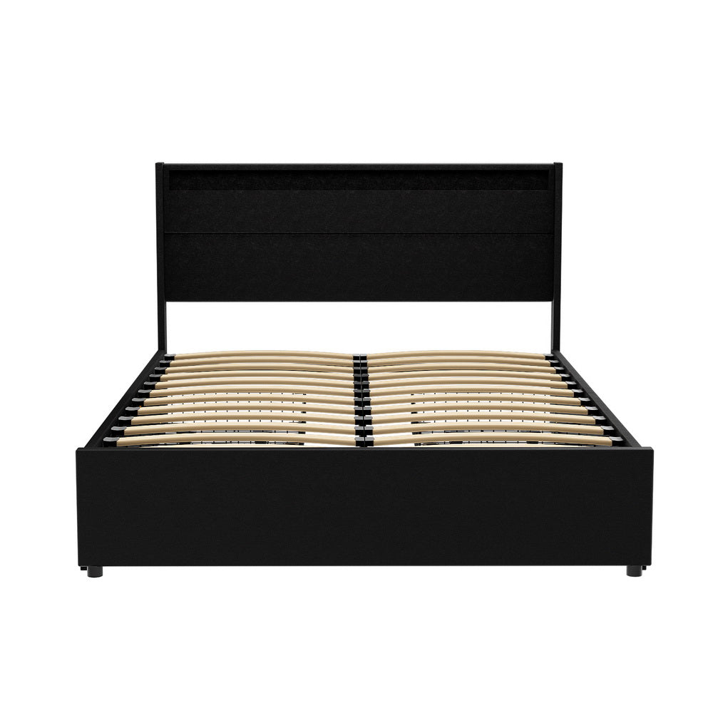 Hanny Bed Frame LED with 4 Drawers - Black Double