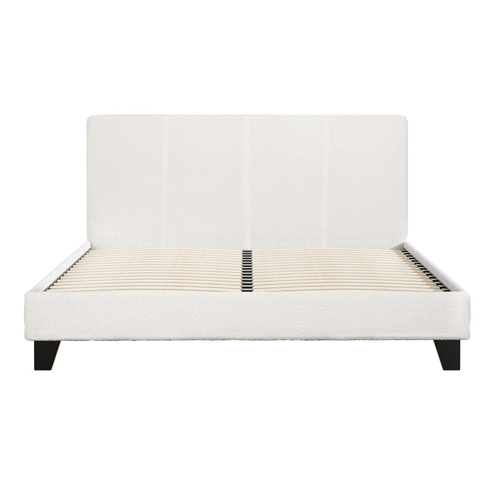 Sean Bed Frame Fabric Boucle Platform Wooden - White Double