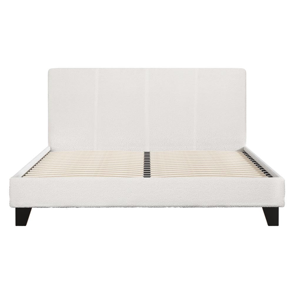 Sean Bed Frame Fabric Boucle Platform Wooden - White Queen