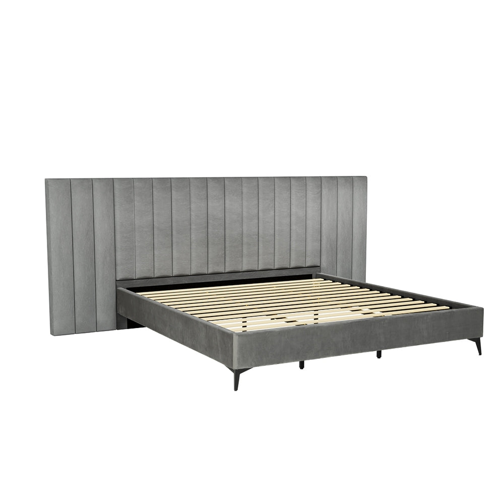 Suva Bed Frame Fabric with Oversized Headboard Velvet - Grey King