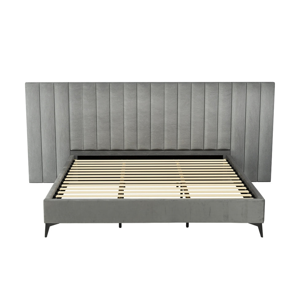 Suva Bed Frame Fabric with Oversized Headboard Velvet - Grey King