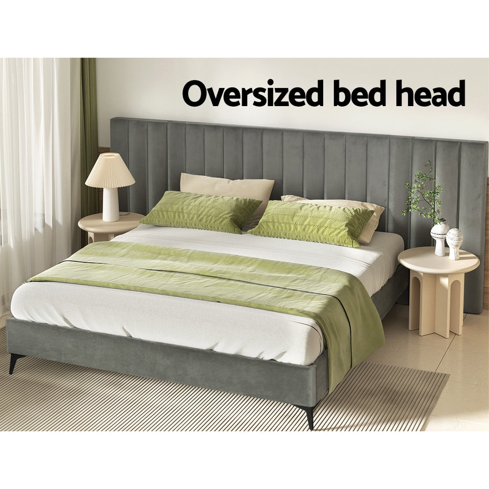 Suva Bed Frame Fabric with Oversized Headboard Velvet - Grey King