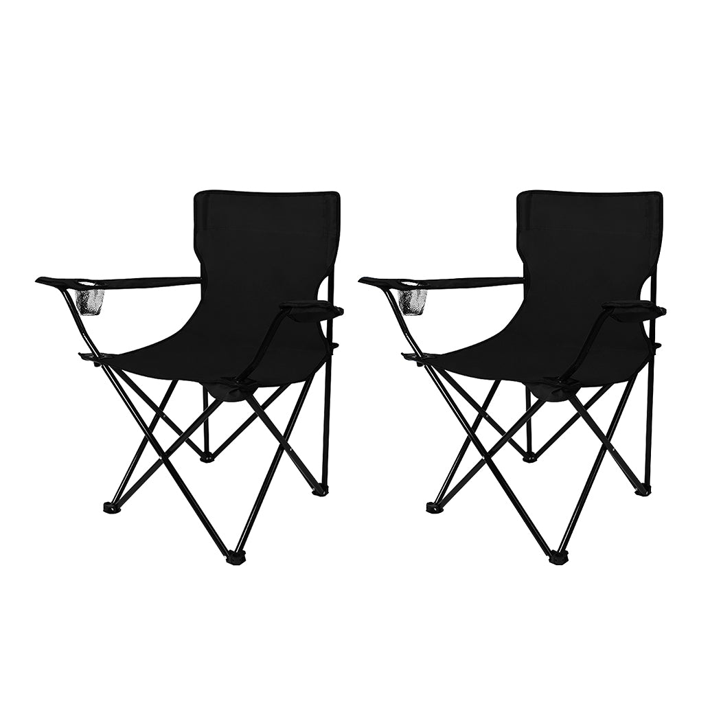 Set of 2 Folding Camping Chairs Arm Foldable Portable Outdoor Fishing Picnic Chair Black