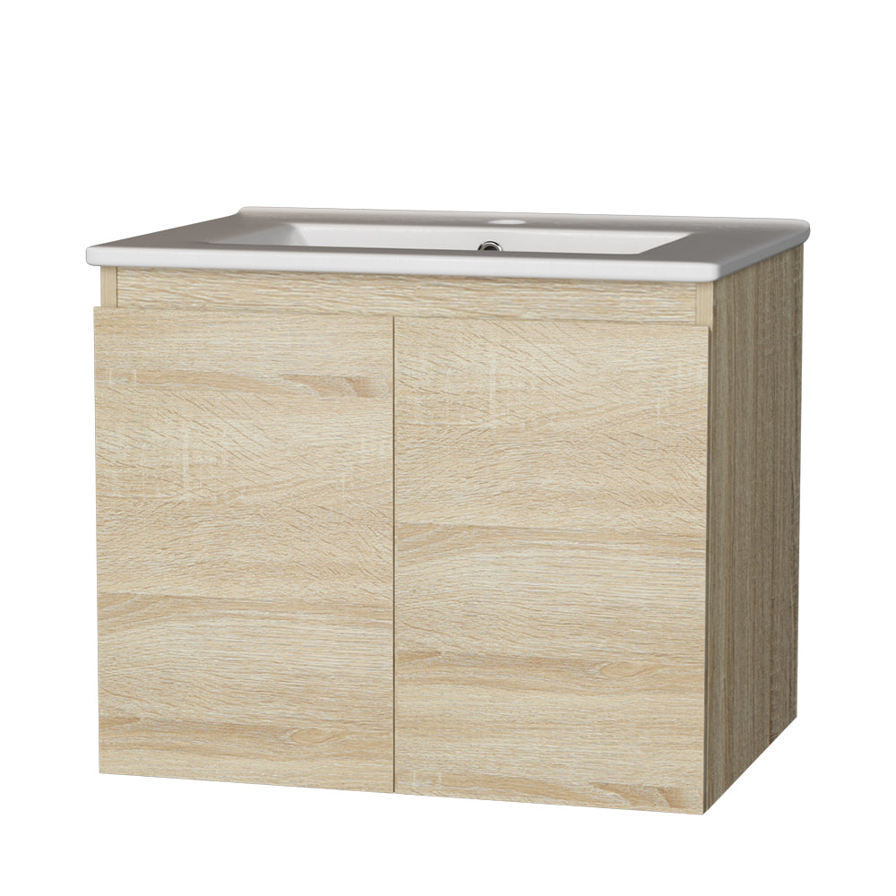 Vanity Unit Basin Cabinet Storage Bathroom Wall Mounted Ceramic 600mm Oak