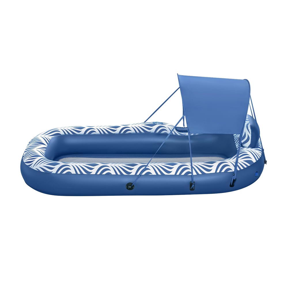 Inflatable Floating Float Lounger with Sunshade Canopy 1.98Mx1.12M Blue