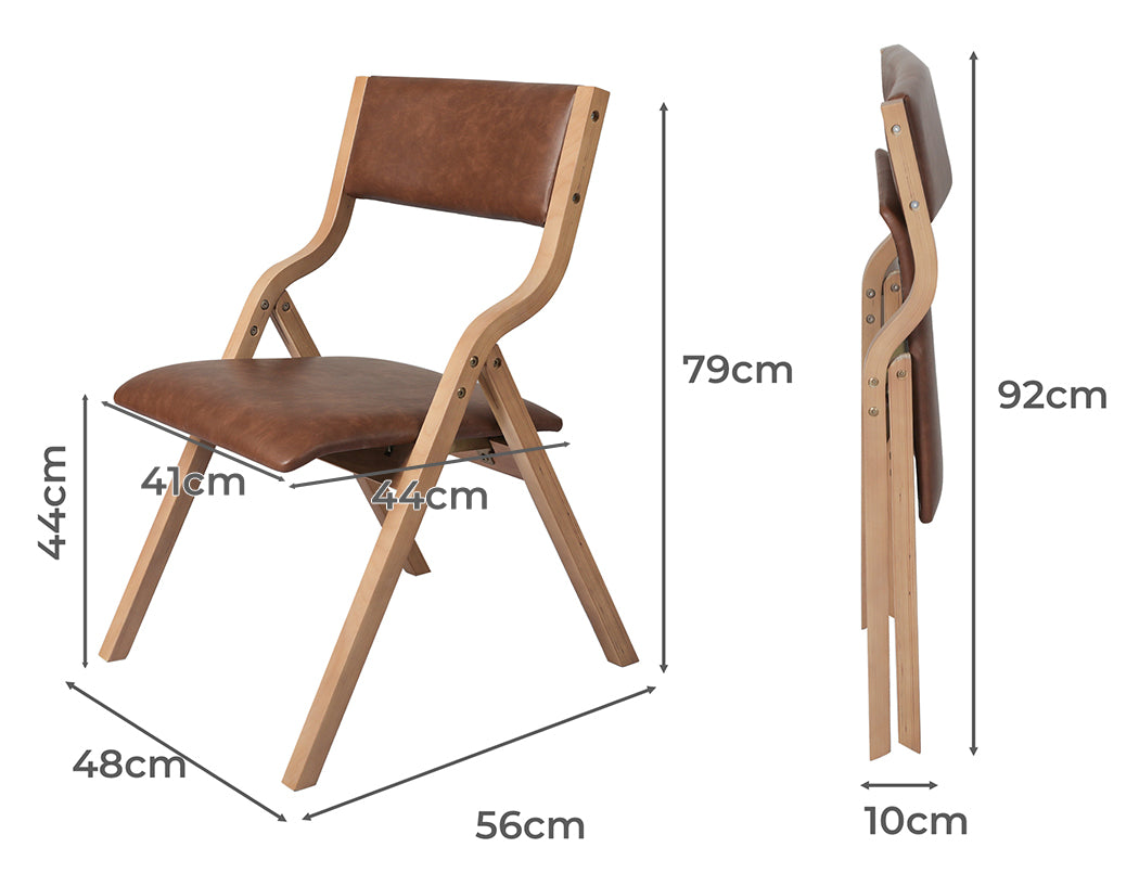 Romilly Set of 2 Dining Chairs Foldable PU Leather Kitchen Chair Lounge Room Padded - Brown