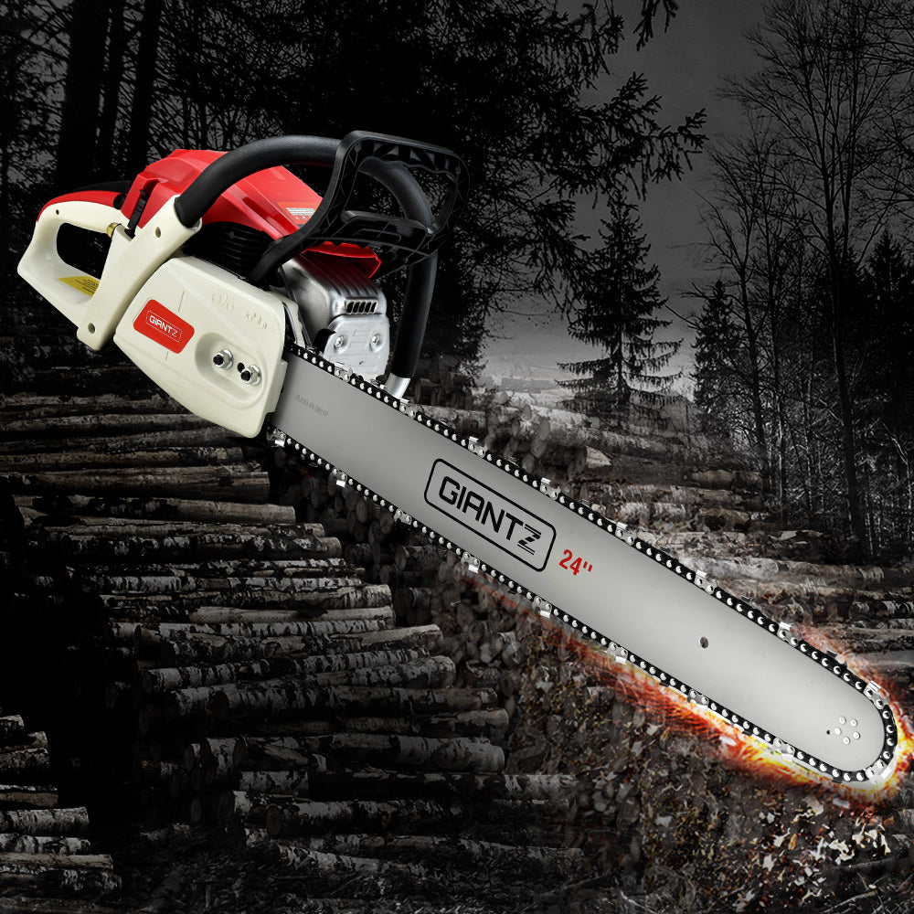 Chainsaw Petrol 92CC 24" Bar Commercial E-Start Pruning Chain Saw