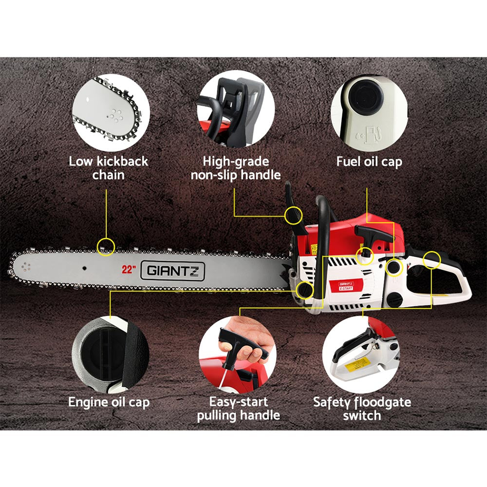 Chainsaw Petrol 62CC 22" Bar Commercial E-Start Pruning Chain Saw