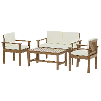 Iker 4-Seater Set Acacia Wood Lounge Setting Table Chairs 4-Piece Outdoor Sofa - Wood