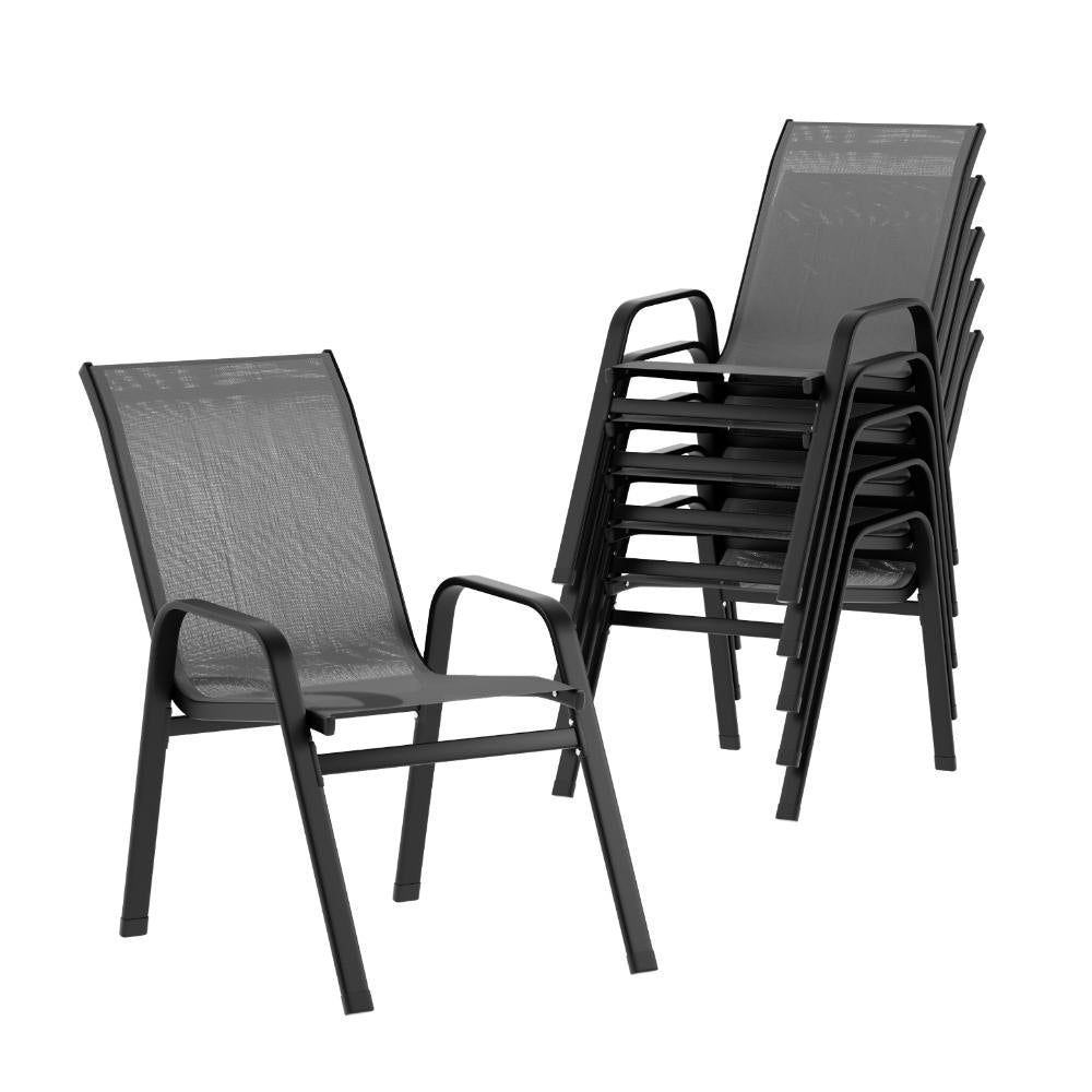 Pietro Stackable Lounge Chair Patio Furniture Grey 6-Piece Outdoor Dining Chairs - Grey