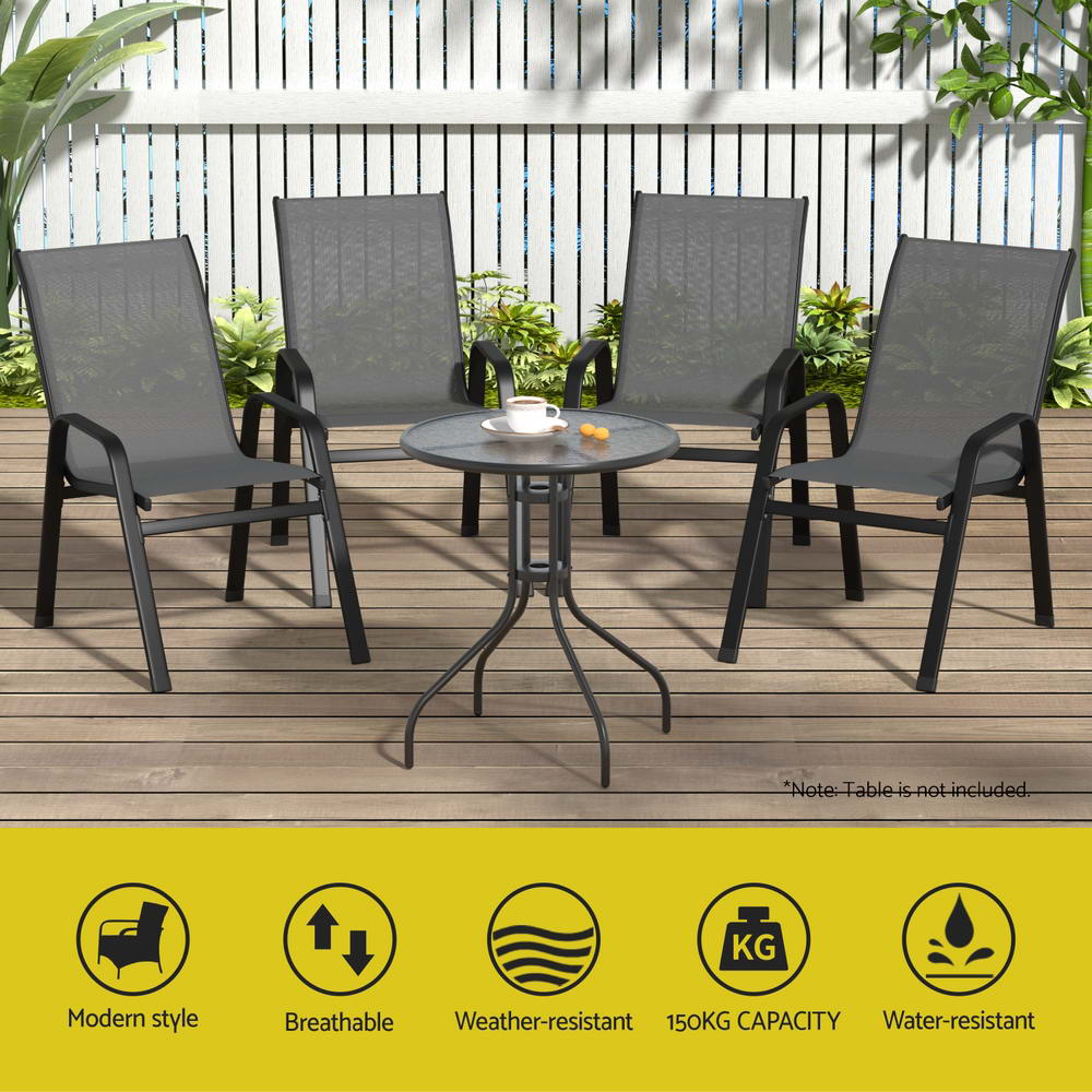 Pietro Stackable Lounge Chair Patio Furniture Grey 6-Piece Outdoor Dining Chairs - Grey