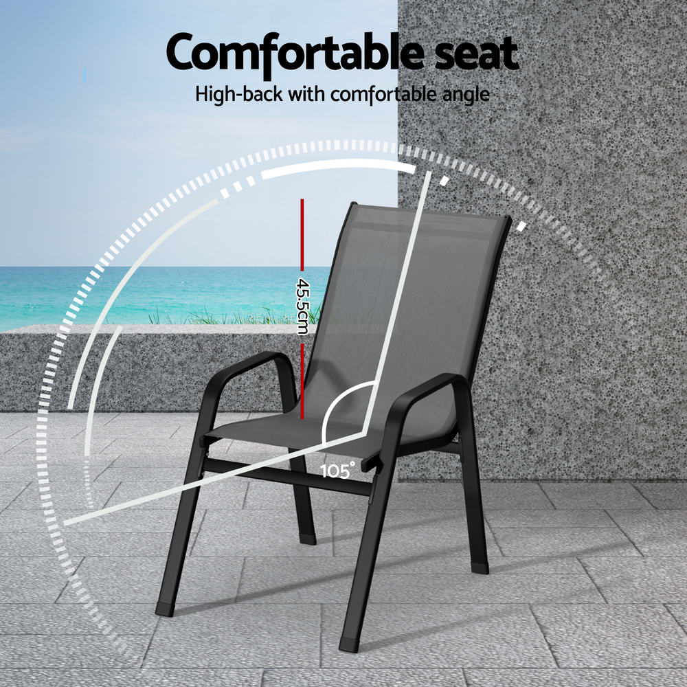 Pietro Stackable Lounge Chair Patio Furniture Grey 6-Piece Outdoor Dining Chairs - Grey