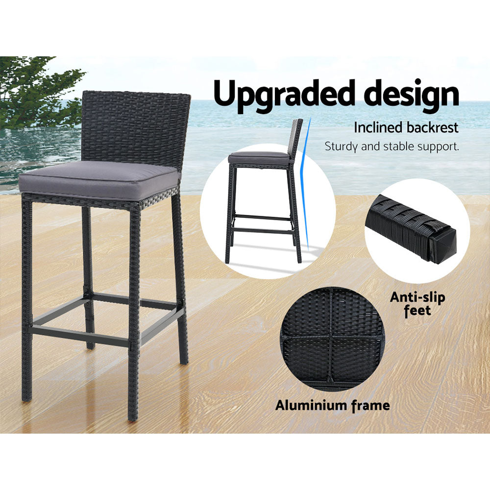 Ronan 4-Seater Stools Rattan Patio Furniture 5-Piece Outdoor Table And Chair Set - Black