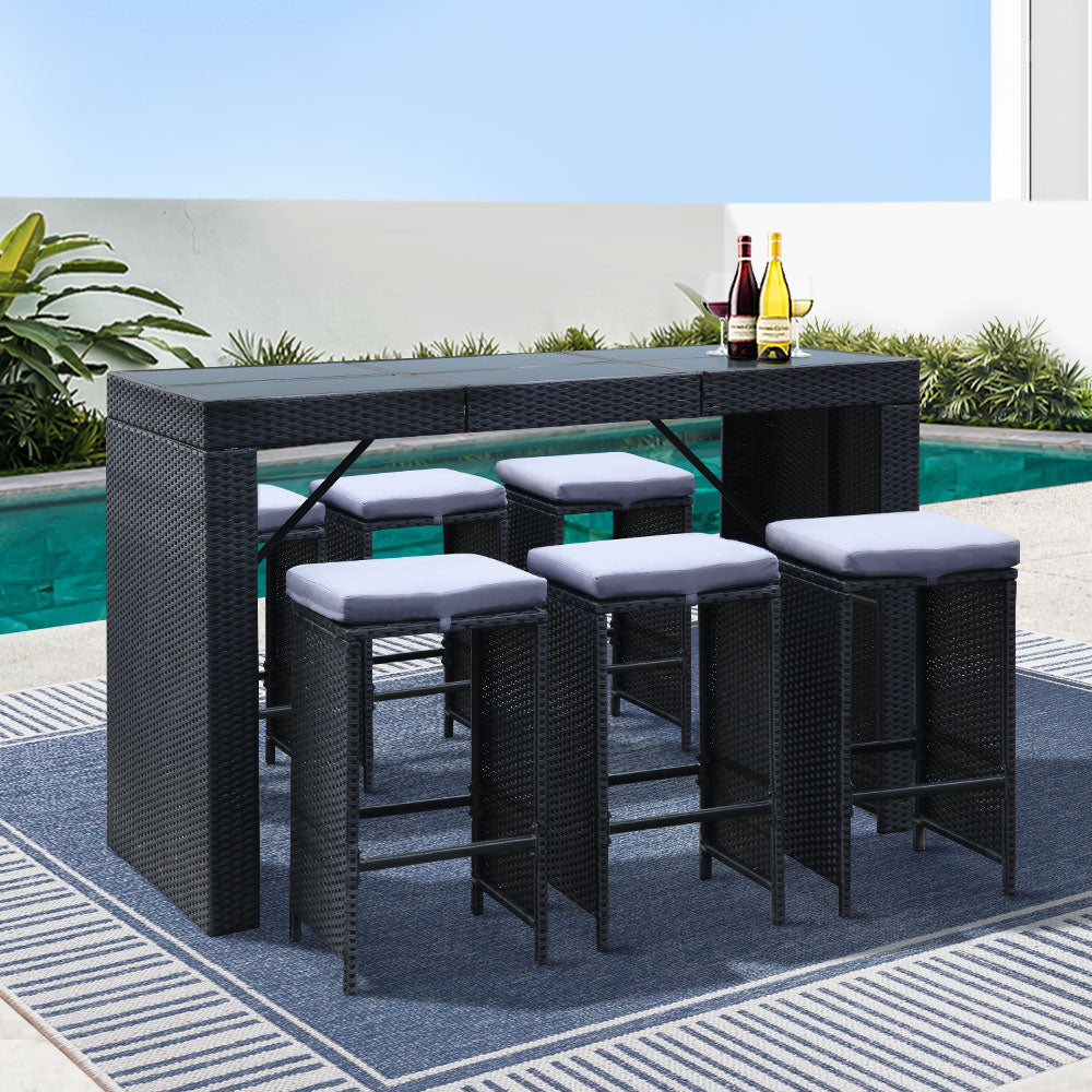 March 6-Seater Outdoor Furniture Setting 7-Piece Dining Table Set - Black