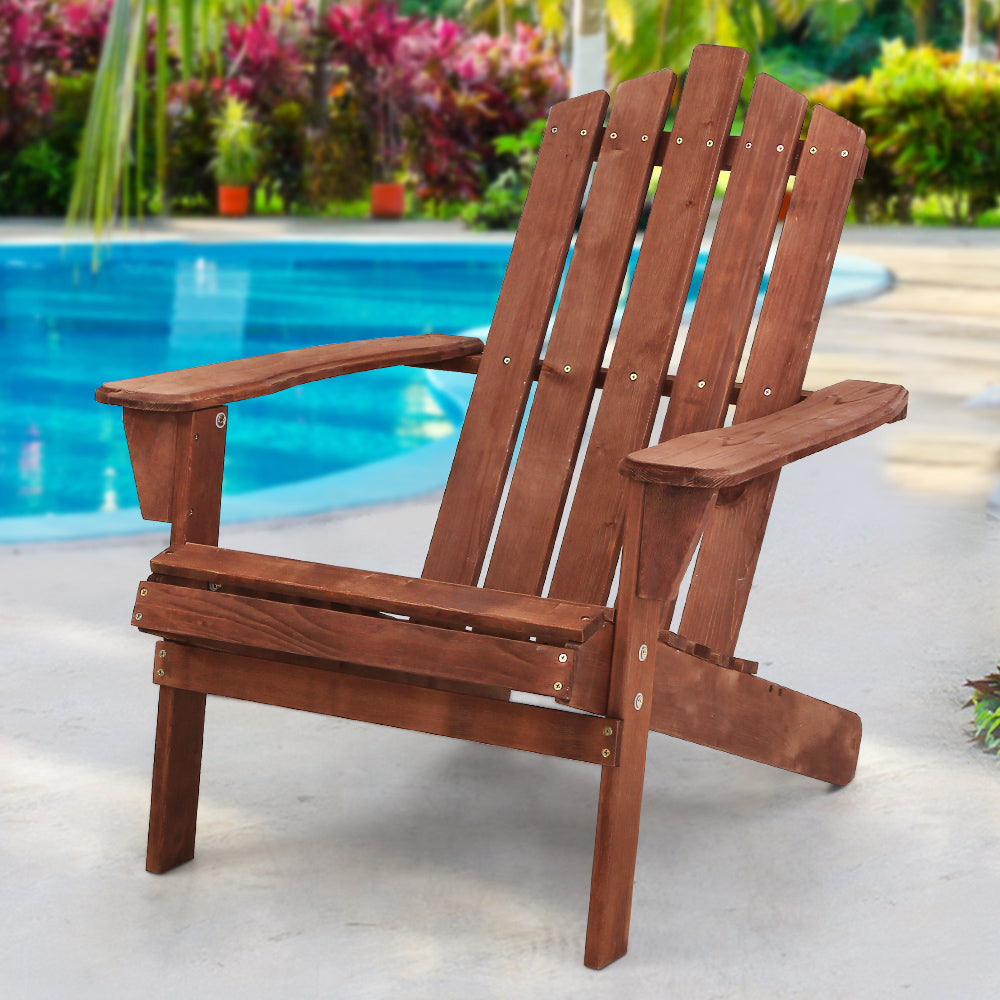 Adirondack Gardeon Outdoor Chairs Wooden Beach Chair Patio Furniture Garden Brown