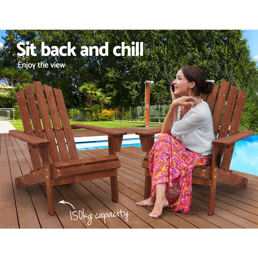 Adirondack Gardeon Outdoor Chairs Wooden Beach Chair Patio Furniture Garden Brown