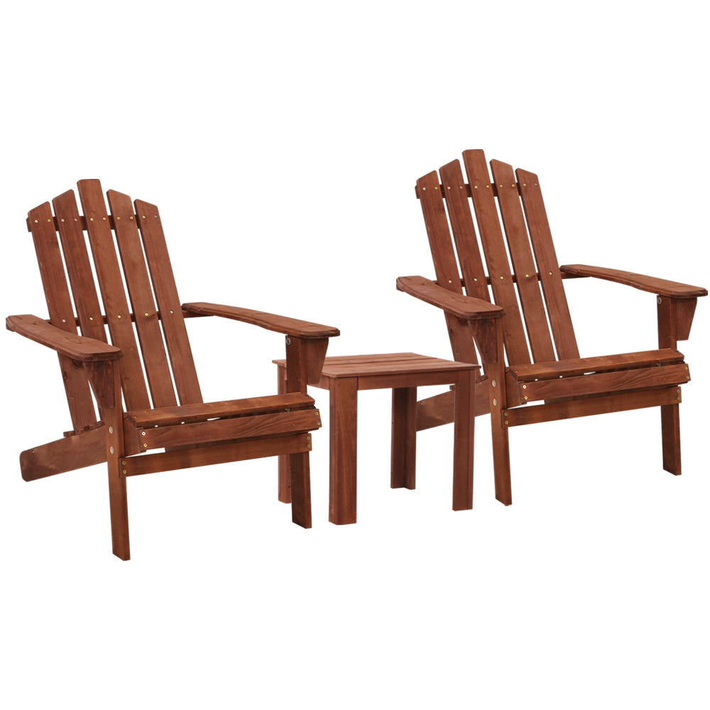 Adirondack Gardeon 3PC Outdoor Table and Chairs Wooden Beach Chair Brown