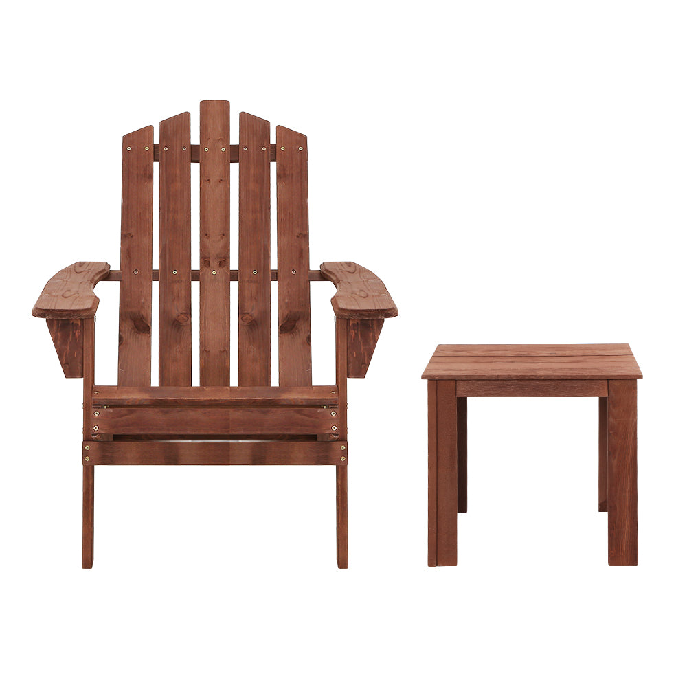 Adirondack Gardeon 3PC Outdoor Table and Chairs Wooden Beach Chair Brown