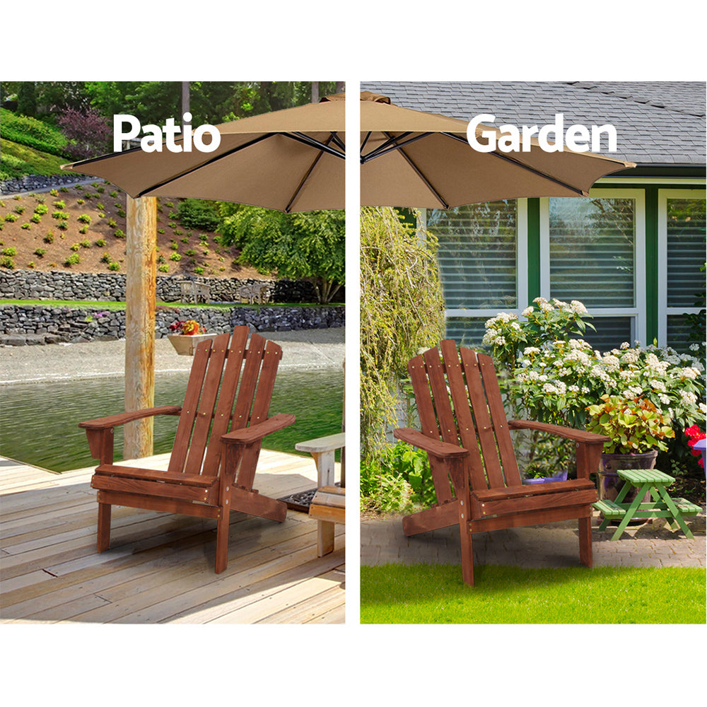 Adirondack Gardeon 3PC Outdoor Table and Chairs Wooden Beach Chair Brown