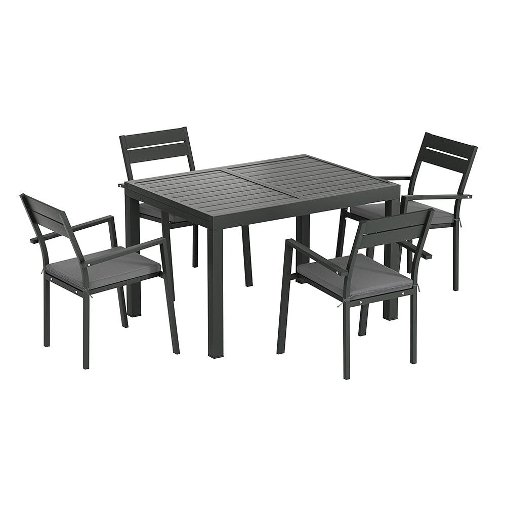 Tanner 4-Seater Aluminium Extension Table Chairs Lounge 5-Piece Outdoor Dining Set - Black