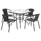 Josiah 4-Seater Steel Stackable Chairs Table Patio Furniture 5-Piece Outdoor Dining Set - Black