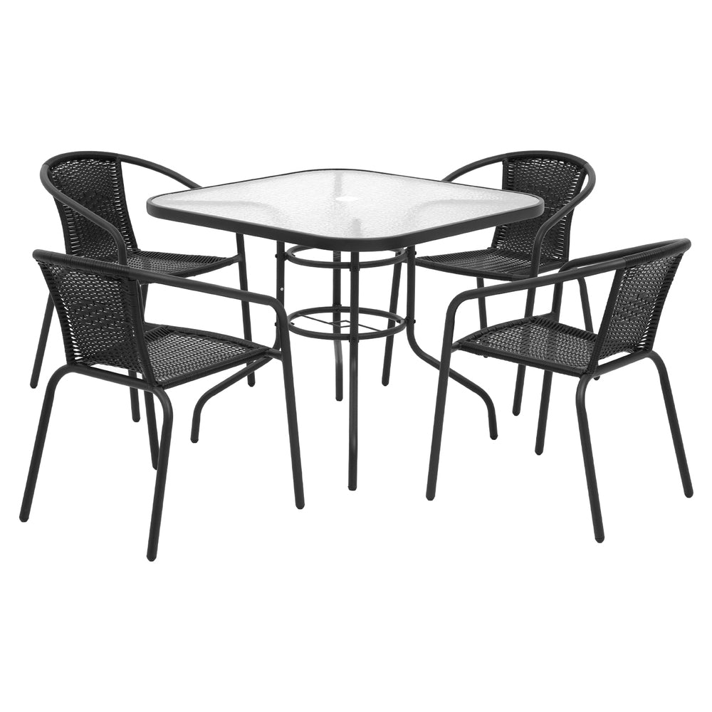 Josiah 4-Seater Steel Stackable Chairs Table Patio Furniture 5-Piece Outdoor Dining Set - Black