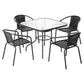 Josiah 4-Seater Steel Stackable Chairs Table Patio Furniture 5-Piece Outdoor Dining Set - Black