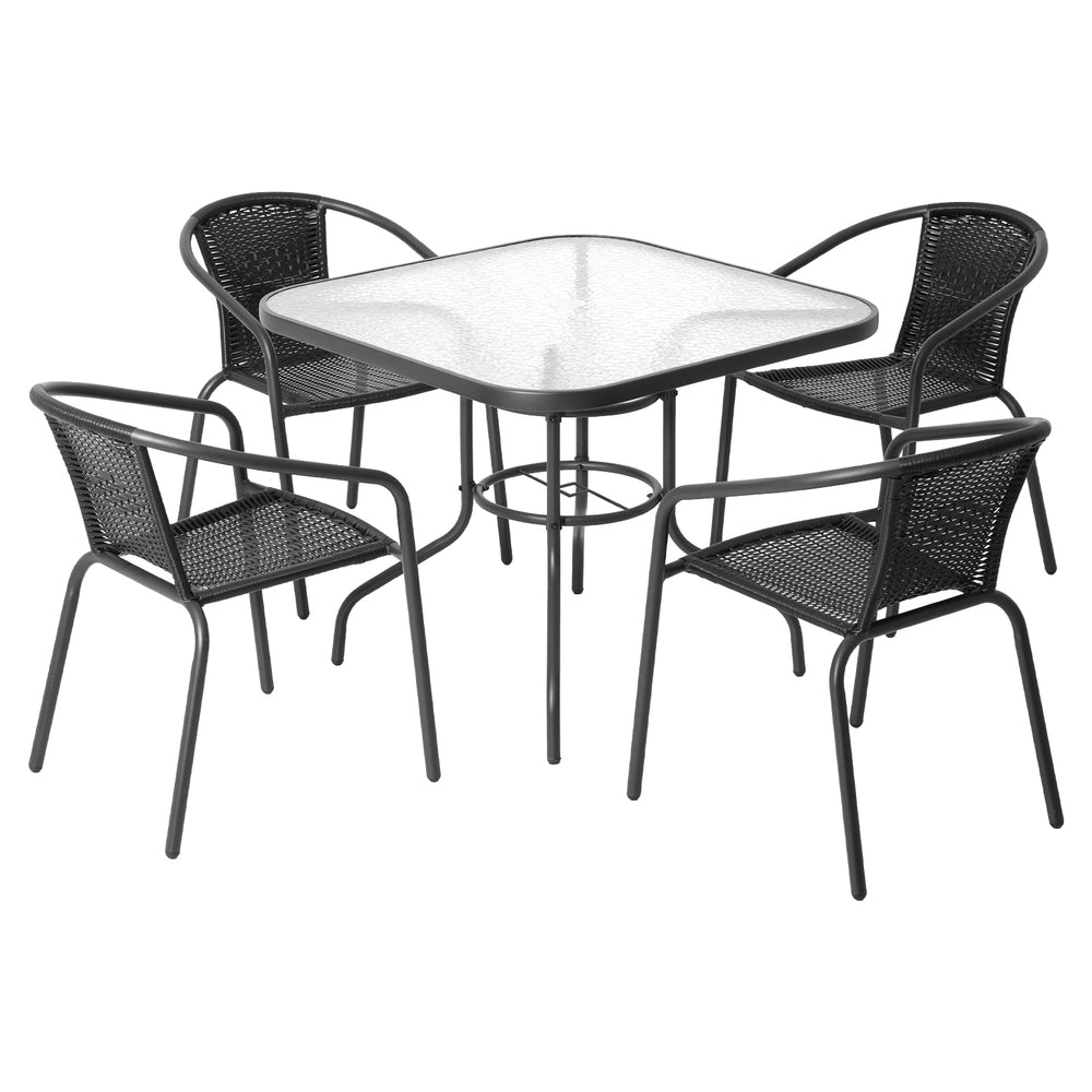 Josiah 4-Seater Steel Stackable Chairs Table Patio Furniture 5-Piece Outdoor Dining Set - Black